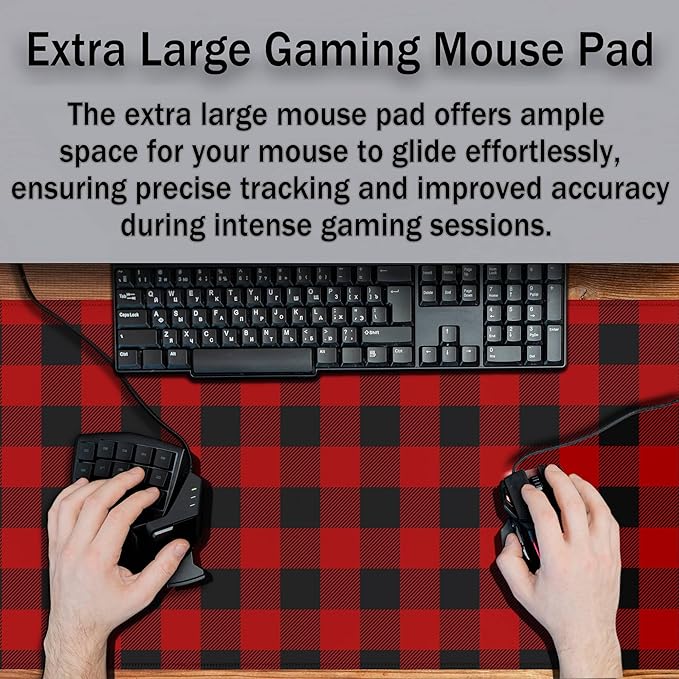Buffalo Plaid Mousepad, XXL Big Mouse Pads Computer Desk Pads, Mat Non-Slip Rubber Base Waterproof with Stitched Edges, 35.4 X 15.7 inch for Work/Game/Office/Home Scottish Tartan