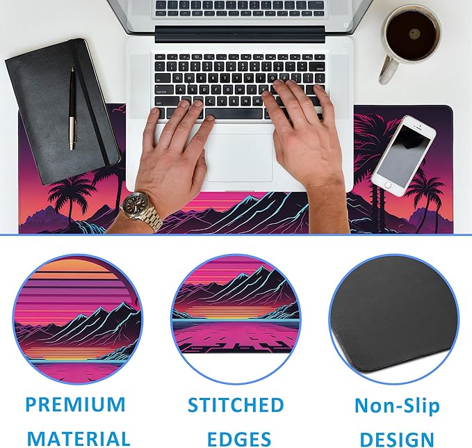 Mouse Pad,Retro Sunset Desk Mat for Desktop,Desk Pad with Non-Slip Base and Stitched Edge,Extended Mousepad for Office and Home 35.4X15.7 Inch