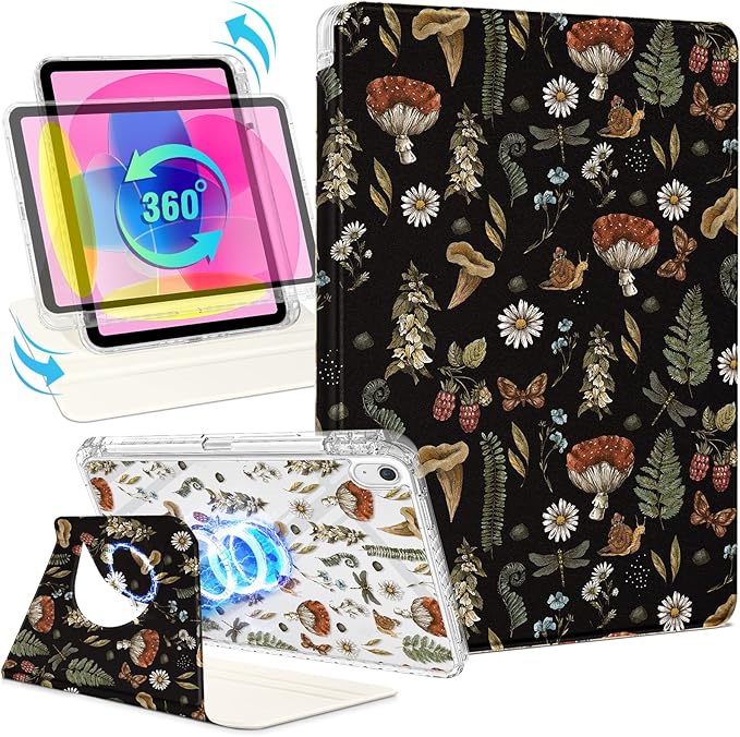 Shorogyt for iPad A16 11th Generation 11 inch 2025 /for i Pad 10th Generation case Magnetic Stand for Women - Cute Design 360 Degree Rotating Covers Girls Kids with Pencil Holder,Plant