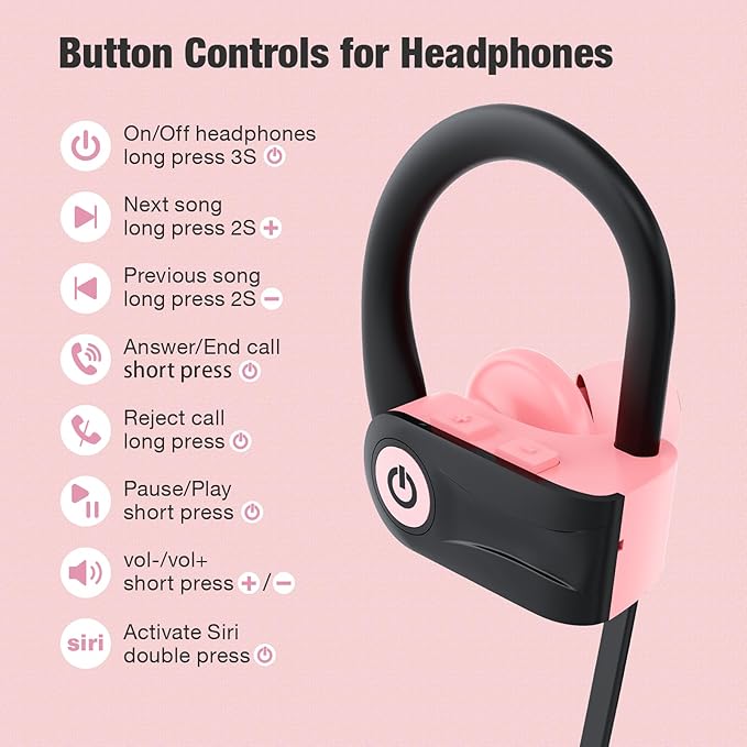 Boean Bluetooth Headphones, Wireless Earbuds with 16 Hours Bluetooth 5.3 Wireless Headphones HD Deep Bass Stereo IPX7 Waterproof Earphones for Sports Headset AI Music Generation