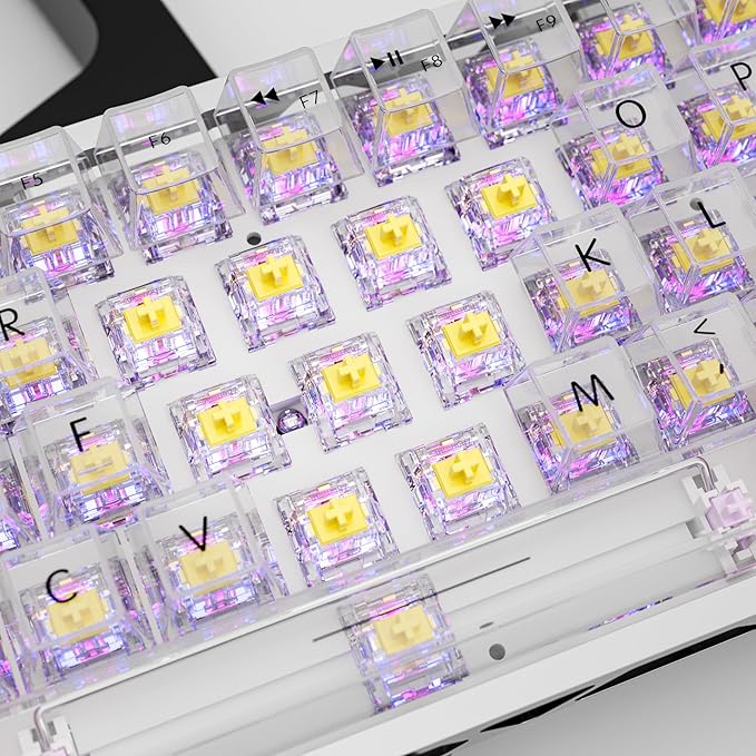 Zhouwang Crystal Yellow Switch Mechanical Keyboard Replacement,3 Pin Linear/Accurate Typing/Dustproof/RGB Transparent Gaming Keyboard Switches(72Pcs)