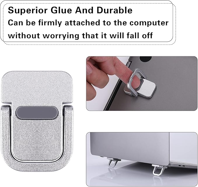 Abeillo 2PCS Portable Keyboard Riser, Self-Adhesive Mini Laptop Stand Invisible Computer Keyboard Stand for Desk, Laptop Feet Compatible with Pro/Air, Lenovo, Surface (Silver)