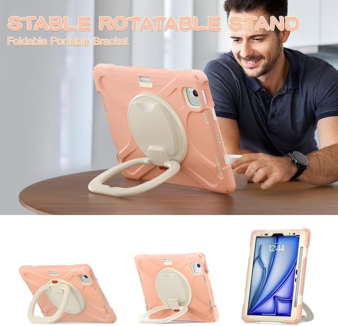 TSQQST Case for iPad Air 11 Inch M4 2026/M3 2025/M2 2024, Cover for iPad Air 5th 4th Generation 10.9"/Pro 11 4th/3rd/2nd/1st Heavy Duty Shockproof Case w/Screen Protector+Handle Grip+Strap, Gold