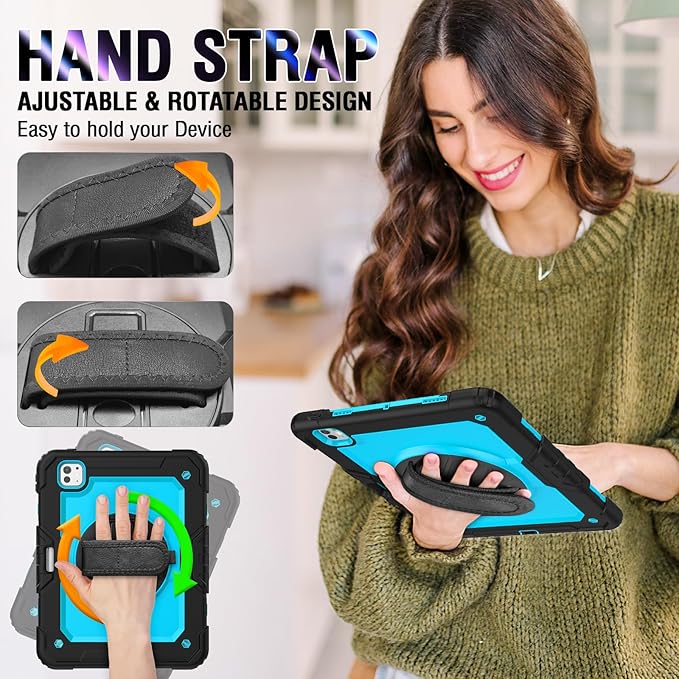 Case Compatible with iPad Pro 13 Inch Case M4 with Screen Protector Pen Holder | Case for iPad Pro 7th Gen Model A2925/A2926/A3007 | Heavy Duty Rugged Case W/Stand Hand Shoulder Strap