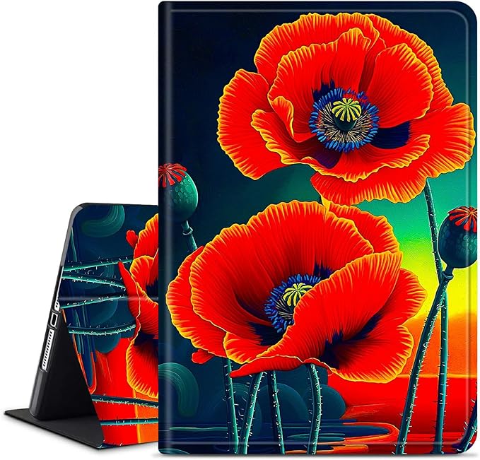 for Amazon Kindle Fire HD 10 & 10 Plus (13th/11th Generation, 2023/2021 Release) 10.1" Tablet Case, Slim Kickstand Stand Leather Smart Cover with Auto Wake/Sleep, Red Flower