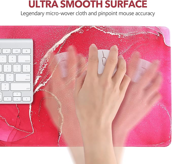 AIMSA Extended Gaming Mouse Pad, XL Large Keyboard Mouse Mat Desk Pad with Stitched Edges, Durable Non-Slip Base Mousepad for Home Office Work, 35x15.7inch,Red Marble
