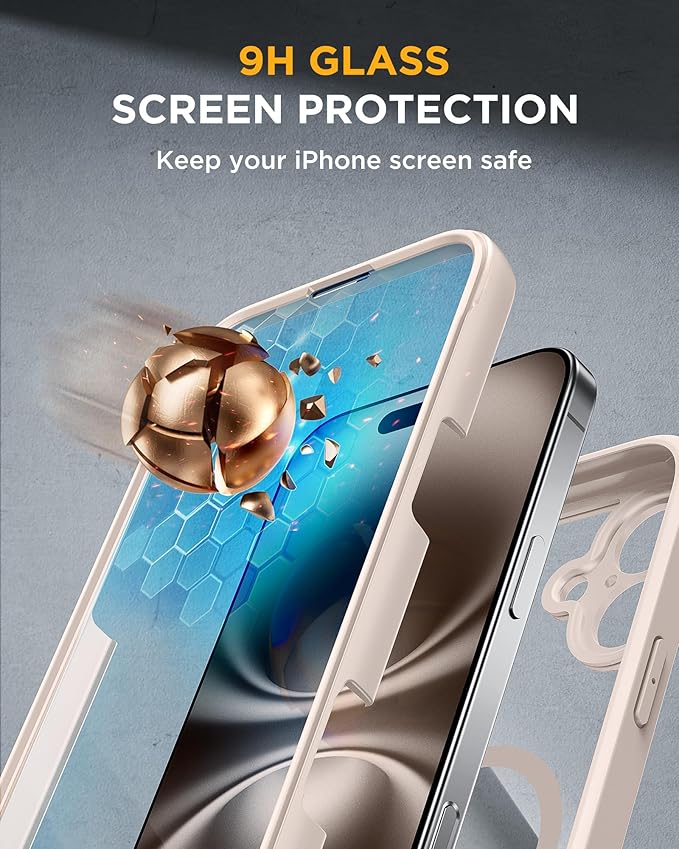 Miracase Magnetic for iPhone 16 Plus Case Full-Body Phone with Built-in Glass Screen Protector, [Compatible with MagSafe] Military Drop Proof 16 Plus Cover Bumper, Desert