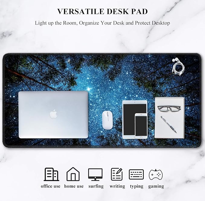 Auhoahsil Large Gaming Mouse Pad, Nature Theme XXL 35.4 x 15.7 in Desk Pad Stitched Non-Slip Rubber Long Computer Mousepad Thin Extended Full Size Desk Mat for Desktop Laptop Wireless Mice, Night Sky
