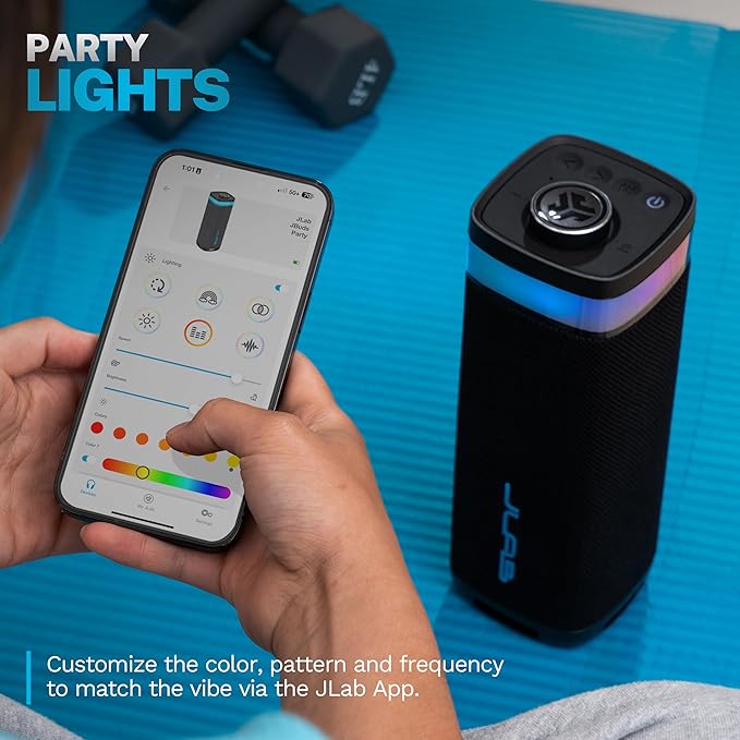 JLab, JBuds Party, Portable Bluetooth Speaker, IP56 Waterproof, Multi-Speaker Connect, RGB Lighting, Black