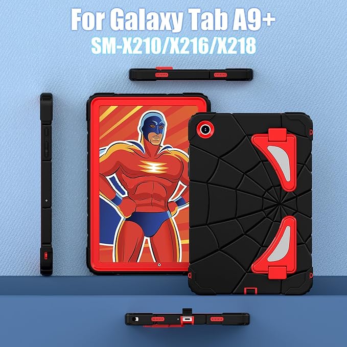 AKABEILA Compatible with Samsung Galaxy Tab A9 Plus 11 inch (SM-X216B)(2023) Tablet Case，Lightweight Shockproof Rugged Protective Cover with Kickstand for Kids Children Boys Babies Black Red