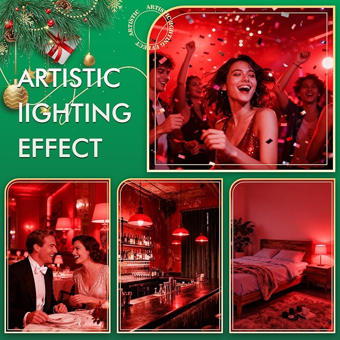 TJOY LED Red Light Bulb, Red Colored Light Bulbs Outdoor, A19 60 Watt Equivalent, 5W E26 Base Lightbulb for Christmas Porch Indoor Party Bedroom Decoration, Non-Dimmable, 4 Pack