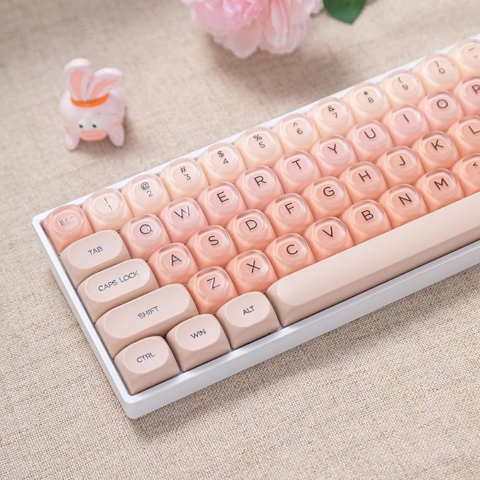 Guffercty kred HOA Profile Keycaps Set 132 PCS - PBT Cute Keycaps 75 Percent Compatible with Cherry MX Switch 60% 65% 75% 100% Mechanical Keyboards for Gaming & Office (Beige Liquid Foundation)