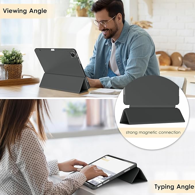 DTTO for iPad Air 13 Inch Case M4/M3/M2 2026/2025/2024, iPad Pro 12.9 Inch Case (6th/5th/4th/3rd Gen), Smart Slim Trifold Stand Soft Cover with Pencil Holder, Dark Gray