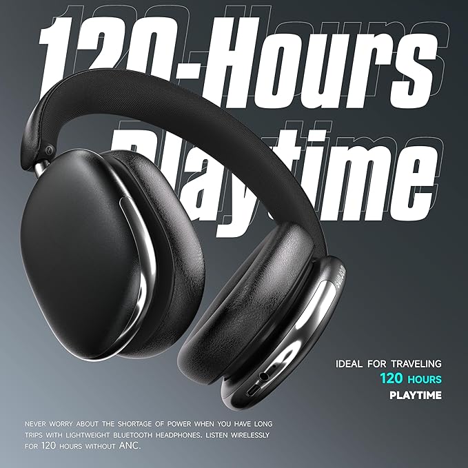 Freepods Over-Ear Bluetooth Headphones with Mic,120 Hour Playtime Active Noise Cancelling,Hi-Res Audio,Wireless ANC Headset, Android Compatible - Black