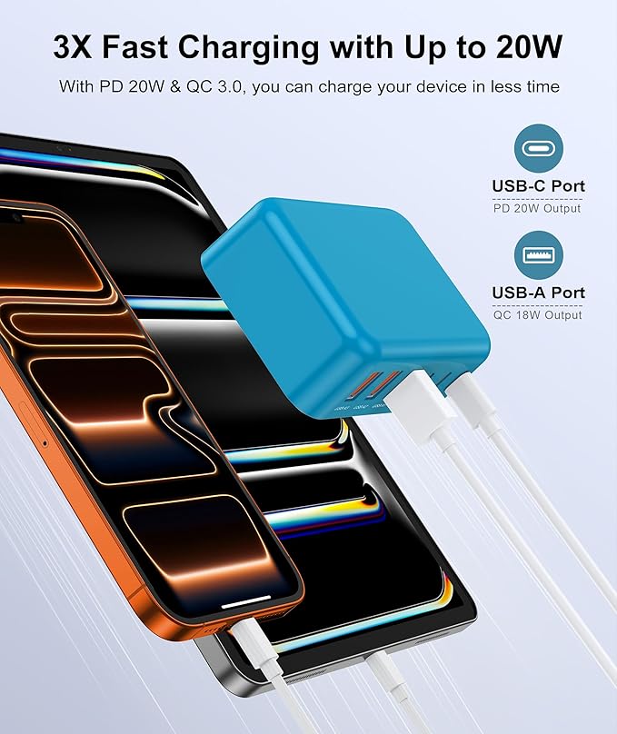Fast Charger Block, GaN 6 Port USB C Charging Station Hub Cube, 100W Multiport Type C Wall Charger Power Strip Plug with PD+QC for iPhone 16 15 14 13 12 1 Pro Max XR XS 8 7, Samsun.g, iPad, Table