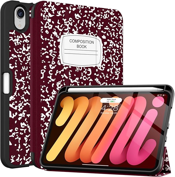 Soke Case for iPad mini 7(A17 Pro) 2024/iPad Mini 6 2021 8.3 inch with Pencil Holder-[Pencil Charging + Auto Wake/Sleep], Soft TPU Back Cover for iPad mini 7th/6th Generation(Book Wine)