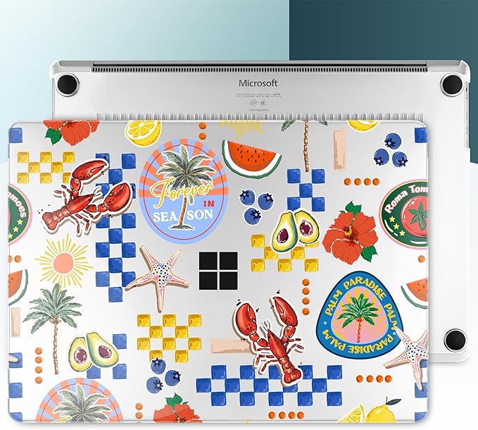 Hard Case for 15-inch Microsoft Surface Laptop Copilot+ PC 2024 (7th Ed) Fashionable Lightweight Floral Design Clear Laptop Shell, with TPU Keyboard Cover & OTG Adapters, Fruits
