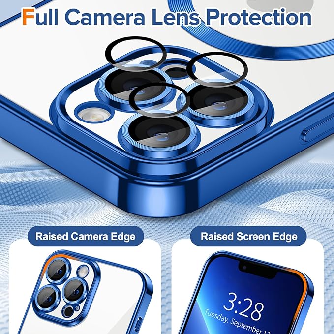 Hython Magnetic Clear for iPhone 13 Pro Case with Camera Lens Protector [Compatible with MagSafe] Luxury Plating Edge Slim Soft TPU Cover Protective Phone Case for iPhone 13 Pro 6.1", Deep Blue