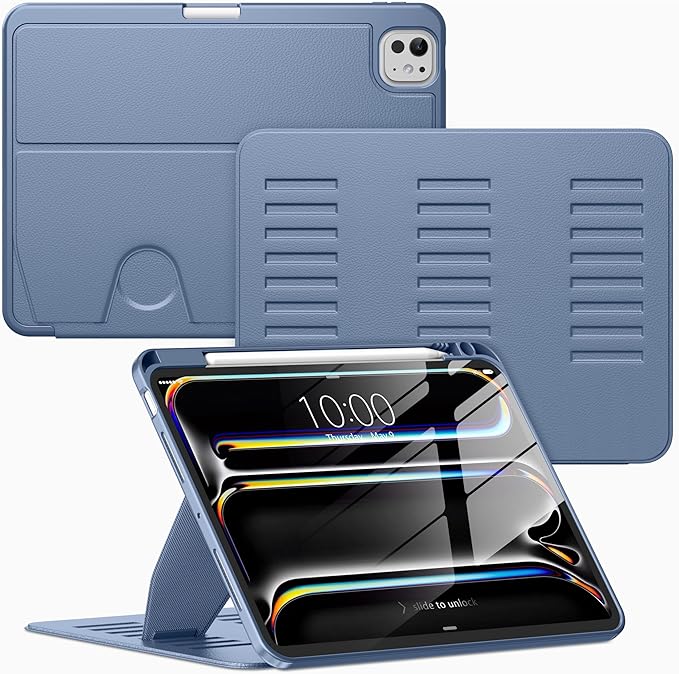 VIKESI Case for iPad Pro 11 inch (M5/M4) 2025/2024,Multiple Angles Magnetic Stand Cover,Shockproof Back,Pencil Holder,and Auto Sleep/Wake,Mist Blue