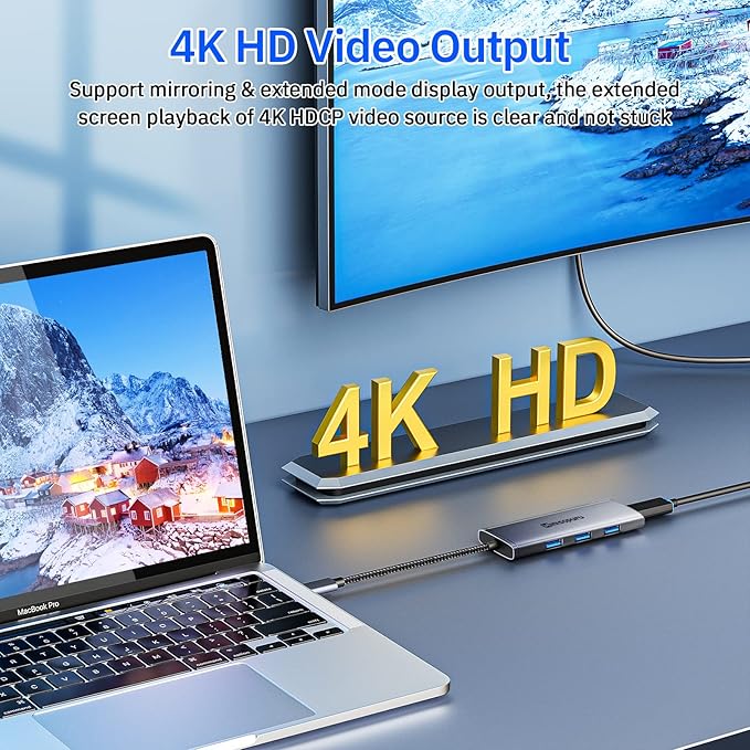 Minisopuru USB C Dock,7 in 1 USB C Hub Multiport Adapter with 4K HDMI,3X USB 3.0,100W Power Delivery,SD/TF Card Reader,USB C Adapter for MacBook Pro,Air,iPad Pro,Dell,XPS,HP,Lenovo and More…
