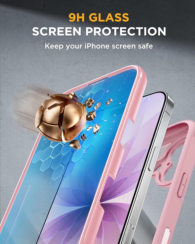 Miracase for iPhone 17 Case 6.3'', Full-Body Military Grade Drop Protection Outdoor Phone case with Built-in Glass Screen &Camera Control,Easy Installation,No Gap,Compatible with MagSafe, Pink