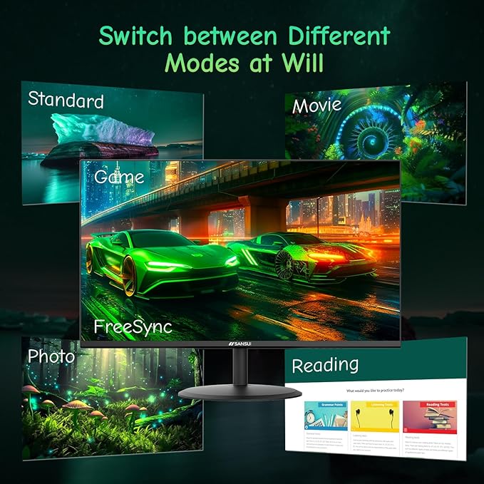 SANSUI Computer Monitor 24 inch Eye Care FHD 1080P Display HDMI,VGA Ports with 178° Viewing Angle/Frame-Less/Tilt/VESA Compatible for Office and Home