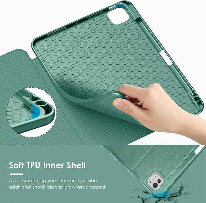 VIKESI Case for iPad Pro 11 inch (M5/M4) 2025/2024,Multiple Angles Magnetic Stand Cover,Shockproof Back,Pencil Holder,and Auto Sleep/Wake,Forest Green