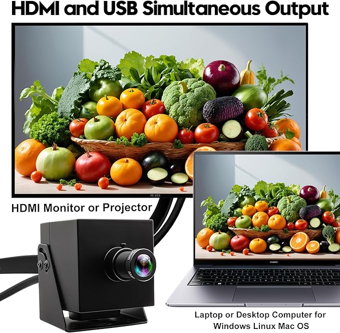 4K HDMI USB3.0 Camera Simultaneous Output 60fps H.264 Webcam with 25° Narrow Angle Lens, 2X Digital Zoom Plug and Play for Video Conference Industrial TV