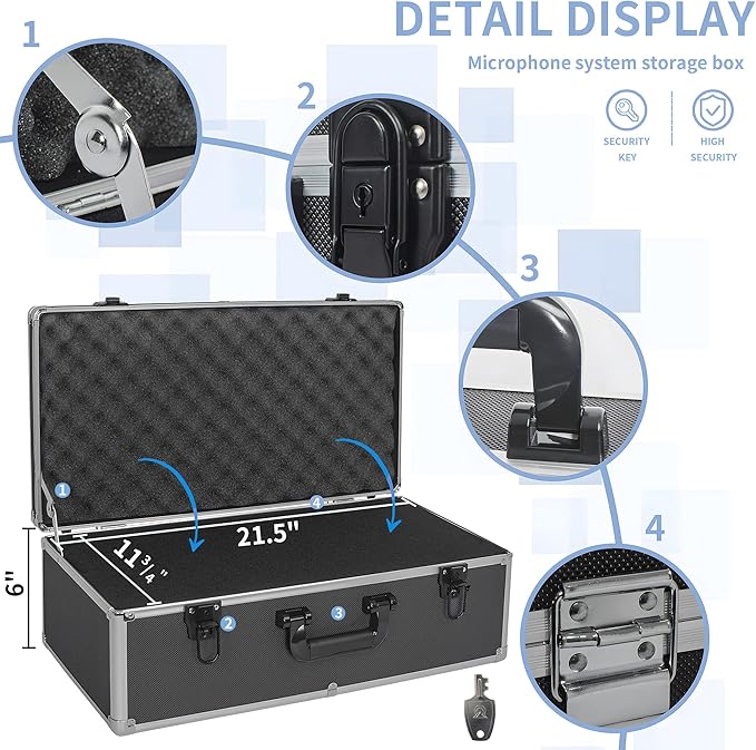 22 Inch Hard Carrying Case Ideal for Wireless Mic System Storage & Camera Gear Transportation, Aluminum Alloy Sturdy Build, Customizable Pre-Diced Foam, Black