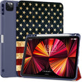 DTTO for iPad Pro 11 inch 4th/3rd/2nd/1st Generation 2022/2021/2020/2018 Case, Smart Slim Trifold Stand Soft TPU Back Cover with Built-in Pencil Holder, Also Fit iPad Air 5/4,US Flag