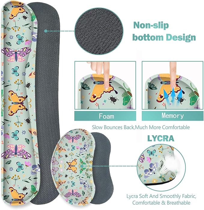 ARTSO Desk Mat Set, Aquamarine Extended Gaming Mouse Pad with Wrist Rest Support +Keyboard Wrist Rest +Coaster, Large Cute Butterfly Mousepad for Office, Home