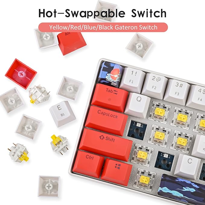 surmen GT61 60% Mechanical Gaming Keyboard 60 Percent RGB Backlit Hot-Swappable Wireless/Wired Compact Mini Keyboards Bluetooth 5.0 Keyboard Programmable/N-Key Rollover (Yellow Switch, Sun)