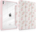 Case for iPad Pro 13 Inch (M5 2025 M4 2024) – [Built-in Pencil Holder], Shockproof & Stylish, Clear Hard Back + Soft TPU Edge, Magnetic Trifold Stand, Auto Wake/Sleep, Little Rose