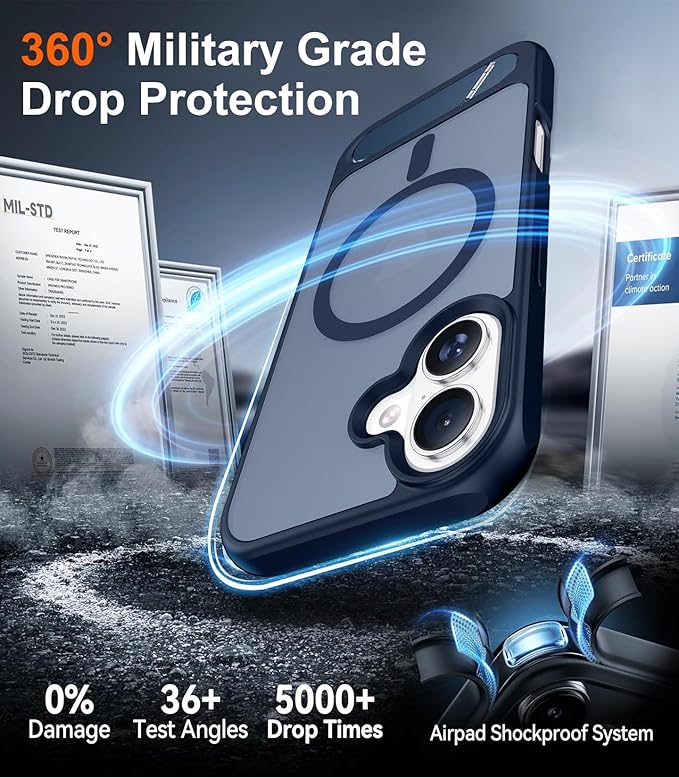 Magnetic Compatible with iPhone 16 Case, [Built-in Invisible Kickstand][Compatible with MagSafe] [Military Grade Shockproof] Slim Translucent Matte Phone Case for iPhone 16 6.1"