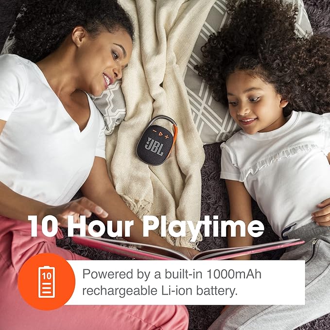 JBL Clip 4, Black/Orange - Portable Bluetooth 5.1 Speaker - Up to 10 Hours of Play - Waterproof & Dust Resistant - Includes Noise & Echo-Canceling Speakerphone