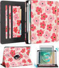 Kidcube for iPad 5th Generation Case 2017/Air 1st 2013/Pro 9.7 Inch Case 2016 - Women Girls Kids Cute Rotating Stand Folio Cover with Pencil Holder & Card Slot Girly Kawaii Floral Flower Design Cover