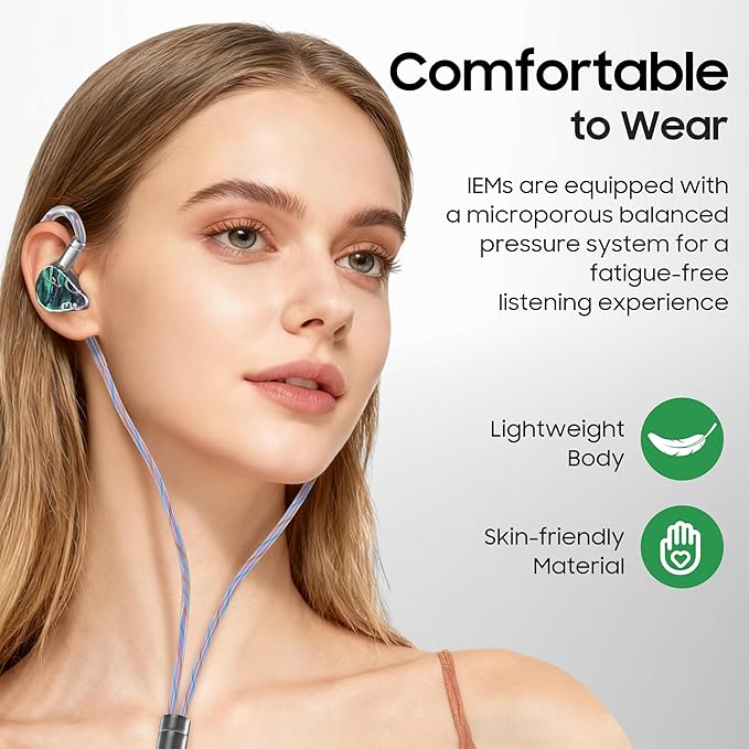 HiFiGo IEMs Juzear x Z Reviews Defiant in Ear Monitor, 1DD +3BA Hybrid Drivers Earphone, HiFi Wired Gaming IEM Earbuds with Detachable Cable for Musician Audiophile Gamer (Rainbow)