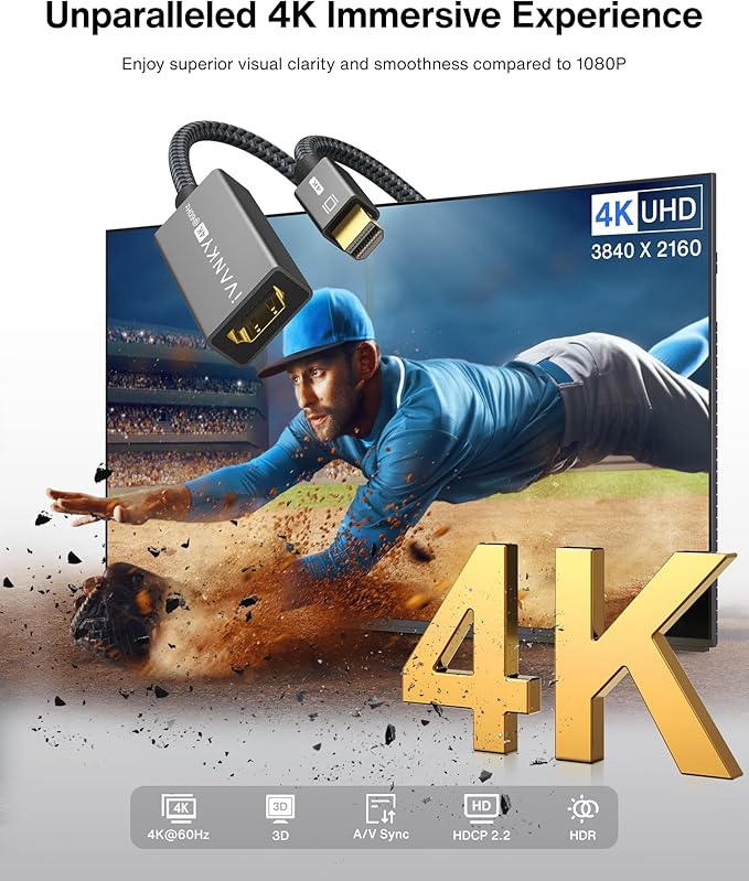 IVANKY 4K@60Hz Active Mini DisplayPort to HDMI Adapter 2Pack, Thunderbolt 1&2 to HDMI, Mini DP to HDMI Adapter for MacBook Air/Pro, Surface Pro/Dock/Book, Monitor, Projector-Grey