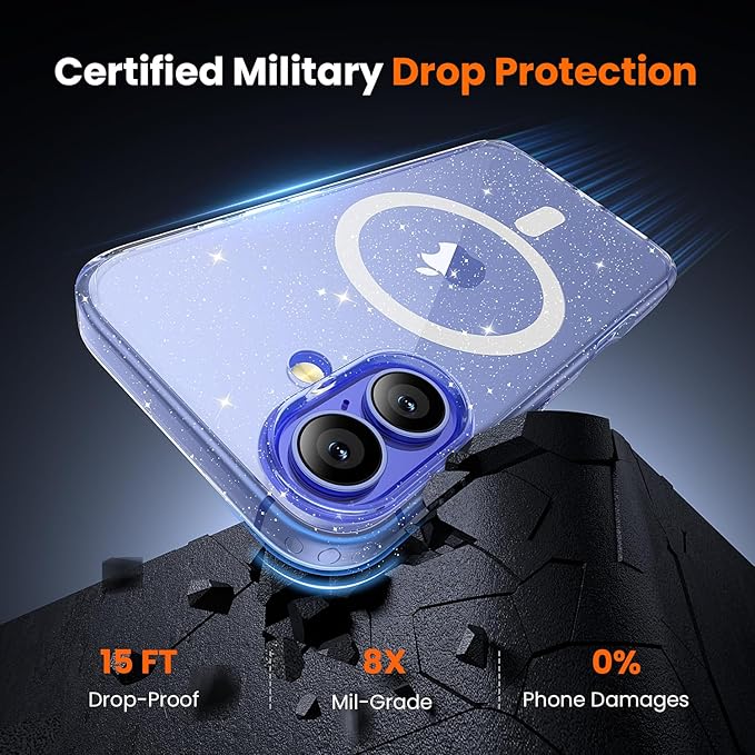 toushion 3 in 1 for iPhone 16 Plus Case Clear Glitter | with MagSafe,Screen Protector *1 & Camera Lens Protector*1, Military-Grade Protection