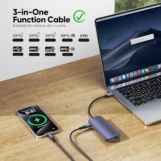 USB C Monitor Video Cable 3Ft, 4K@60Hz Display/20Gbps Data Transfer/100W Fast Charging USB Type C Cord USBC 3.2 Gen 2 for Monitor Docking Station Laptop Phones and More