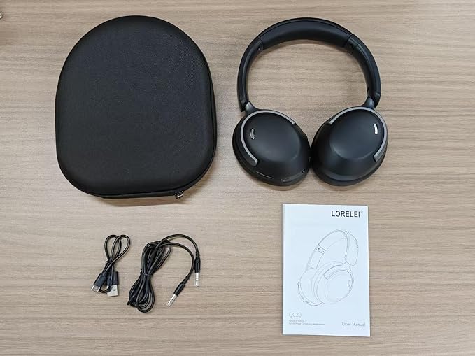 LORELEI QC30 Hybrid Active Noise Cancelling Headphones, 60H Playtime, Built-in Mic, Wireless Over Ear Headsets with Case,Bluetooth 5.4,Deep Bass Comfort Fit Soft-Earpads Fast Charging -Space Black