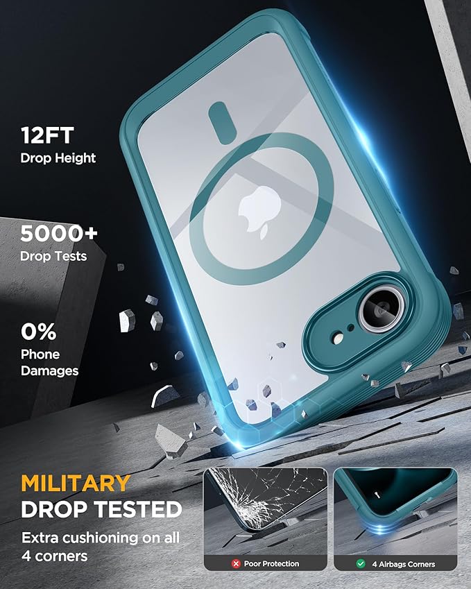 Miracase for iPhone 17e Case & iPhone 16e Case, Full-Body Phone with Built-in Glass Screen Protector, [Magnetic with MagSafe] Military Drop Proof 17 E/ 16 E Cover Bumper 6.1 inch, Green