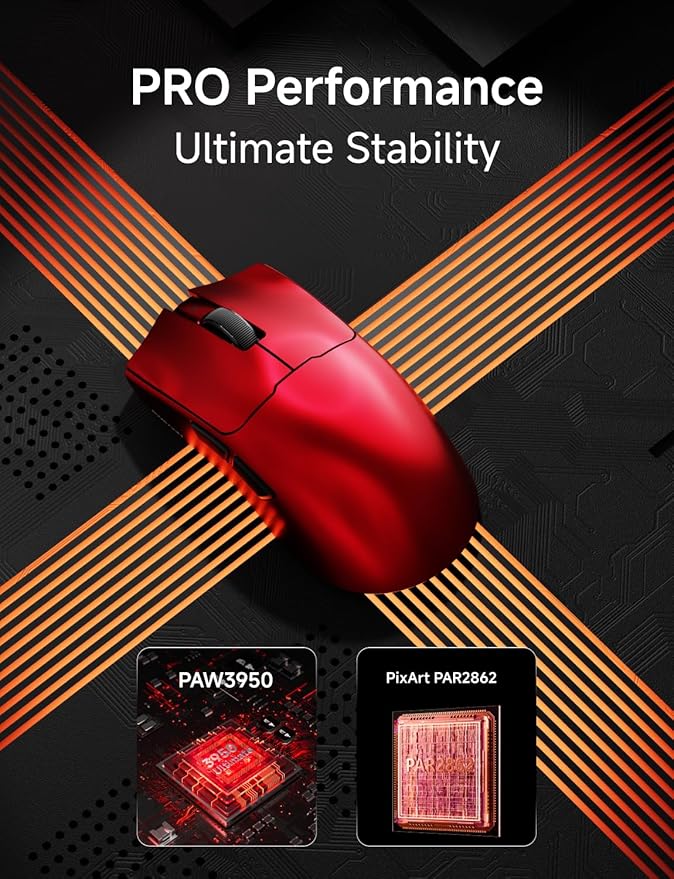 EWEADN S9 Ultra Wireless Gaming Mouse, 59G Ergonomic Computer Mouse, Triple Modes, 8K Polling, PAW3950 42K DPI Optical Sensor, Kailh Switch, 250h Battery Life, Programmable for PC/Win/Mac(Red)