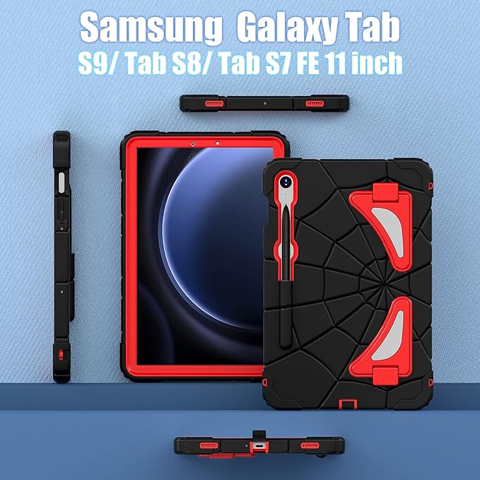 AKABEILA Compatible with Samsung Galaxy Tab S10 FE 2025/Tab S10 Lite 2025 Tablet Case，Lightweight Shockproof Rugged Protective Cover with Kickstand for Kids Children Boys Babies Black Red