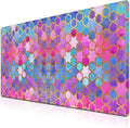 Large Desk Pad Purple Pink Full Desk Mat, Keyboard Gaming Mouse Pad Women Office Decor Big Mousepad, Cute Desk Mat Non-Slip Rubber Base, 35.4" X 15.7" for Work/Game/Office Watercolor Abstract