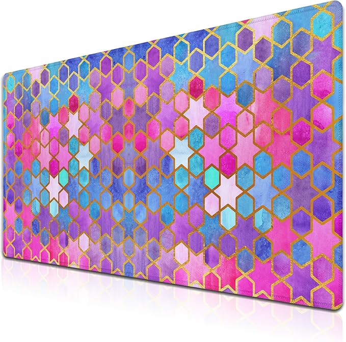 Large Desk Pad Purple Pink Full Desk Mat, Keyboard Gaming Mouse Pad Women Office Decor Big Mousepad, Cute Desk Mat Non-Slip Rubber Base, 35.4" X 15.7" for Work/Game/Office Watercolor Abstract