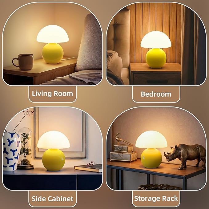 Dawnwake Mushroom Lamp Desk Lamp for Bedroom,Table Bedside Small Lamps for Living Room,Mushroom Decor Cute Mini Modern Mid Century Lamps for Night Stands,Aesthetic Home Living Room Decor(Yellow)
