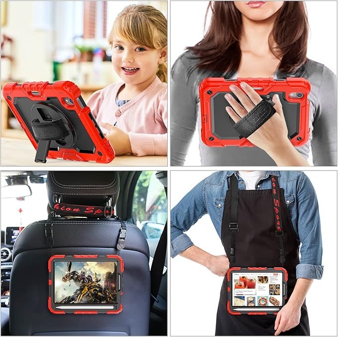SEYMAC stock Case for iPad mini 7 (A17 Pro) 2024/ Mini 6 8.3'' with Screen Protector Pencil Holder [360 Rotating Hand Strap] &Stand, Drop-Proof Case for iPad mini 7th/6th Generation 8.3", Black+Red