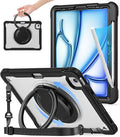 BATYUE Case for iPad Air 11-inch M4(2026)/M3(2025)/M2(2024), iPad Air 4/5 10.9" & Pro 11" 2018-2022 - Shockproof Case with 360° Rotating Stand & Handle, Pencil Holder, Shoulder Strap, Black
