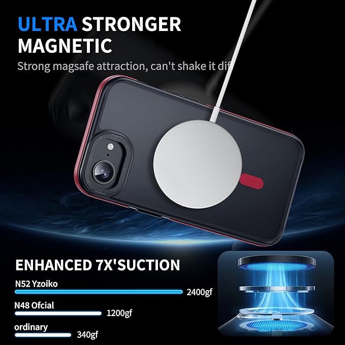 Strong Magnetic for iPhone 16E/17E Case [5X Military-Grade Protection] Compatible with fit MagSafe Shockproof Translucent Slim Thin Case for iPhone 16E-6.1", Red Bumper